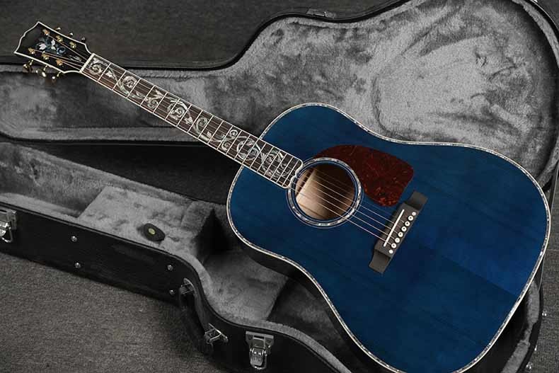 Custom Gibson Style Solid Adirondack Spruce Top Solid Tiger Maple Back Side J-45 Acoustic Guitar in Blue