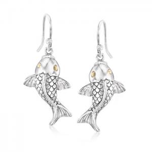 Wholesale Sterling Silver Bali-Style Koi Fish Drop Earrings with 18kt Yellow Gold from china suppliers