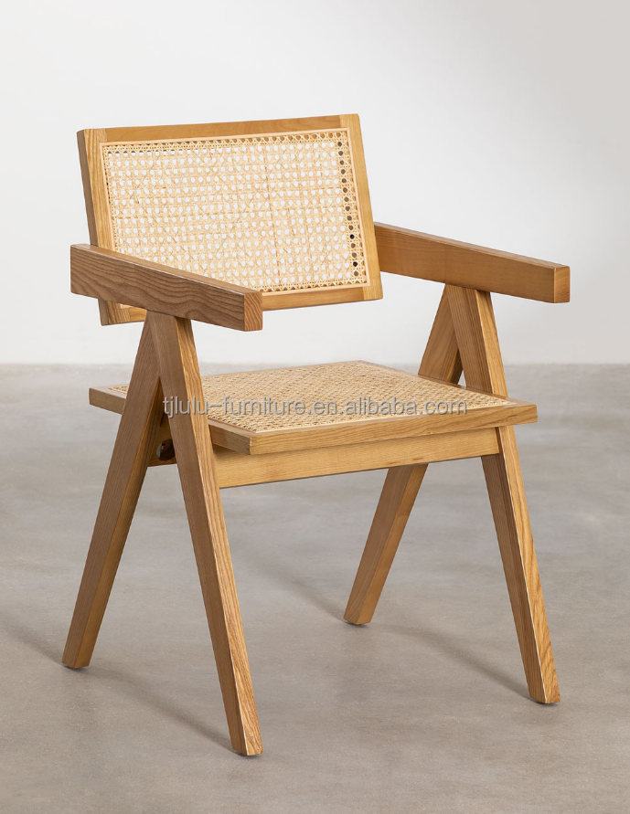 Customize Natural Sturdy Rattan Cover Material Modern Solid Wood Dining Chair for Restaurant Hotel