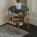 Black Glass Stainless Steel Side Tables Double Layer Mirror Gold Frame Small