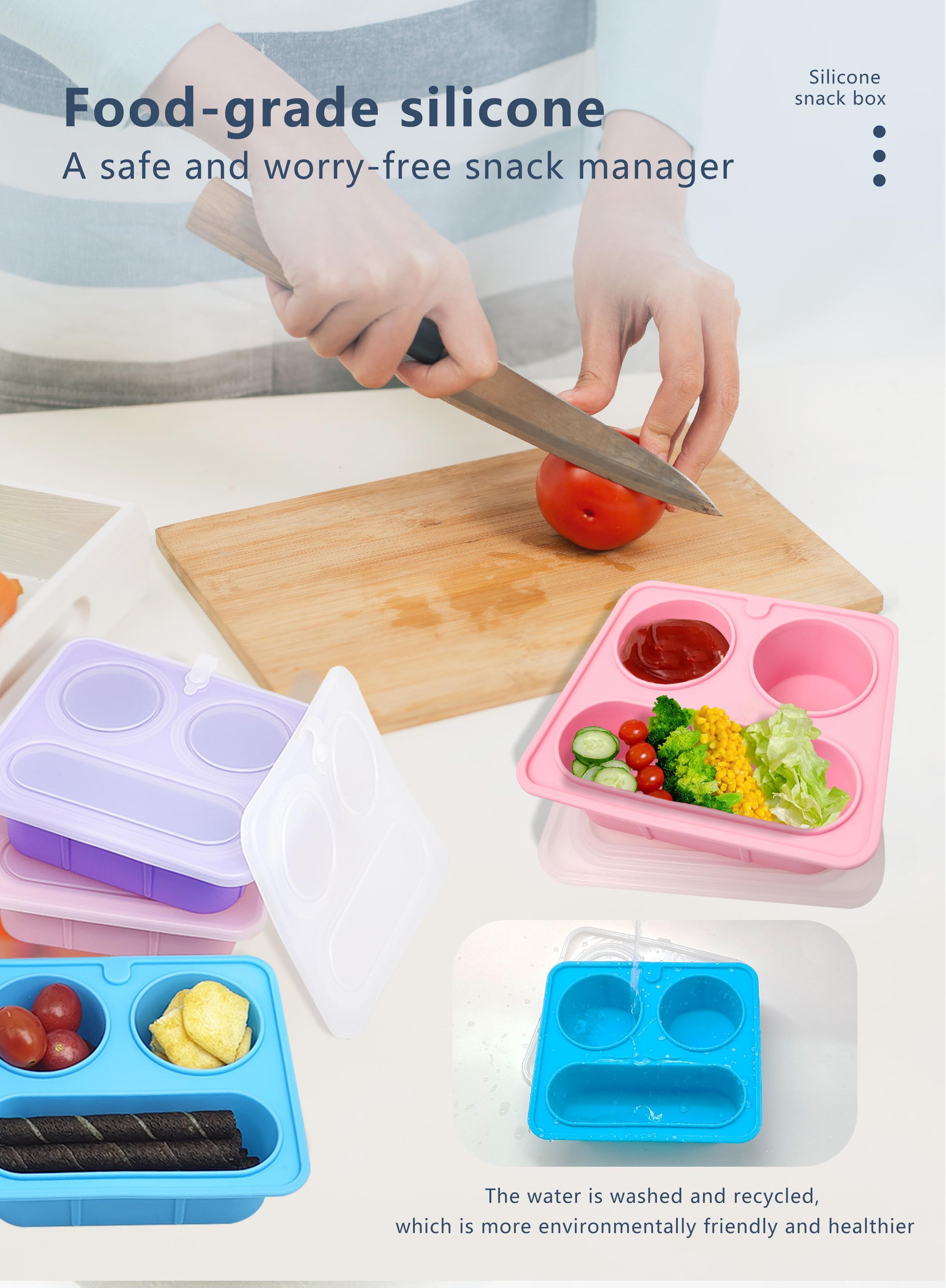 Blue Silicone Divided Snack Box with Lids BPA-Free Leak-Proof Eco-Friendly Microwave Dishwasher Safe for Kids Adults OEM