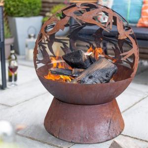 Wholesale Wood Burning Laser Cut Design Oxidised Corten Steel Swallows Globe Fire Pit from china suppliers