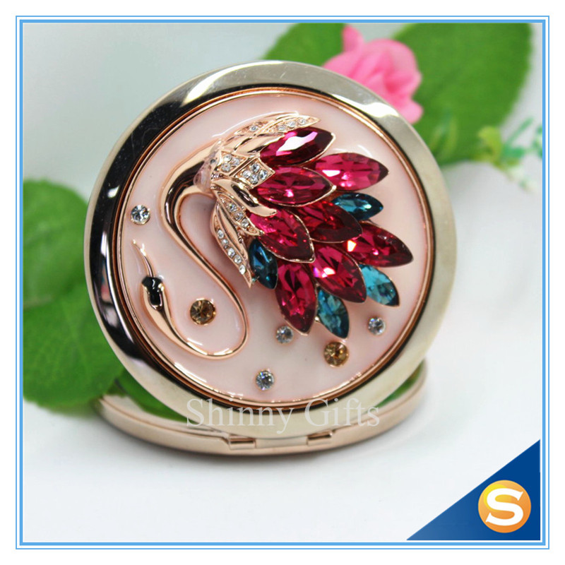 Shinny Gifts Crystal Goose Design Folding Make up Mirror Souvenir Compact Mirror