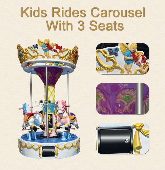 Indoor playground Carousel 3 seats kiddie carousel With Safety Features