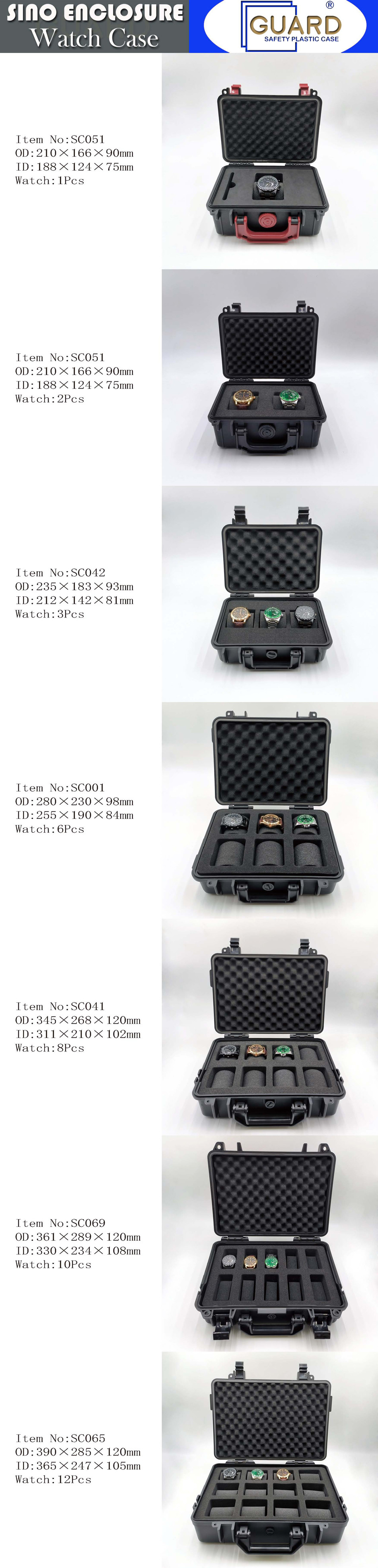 Six Watches Water Resistant Watch Box Black Plastic