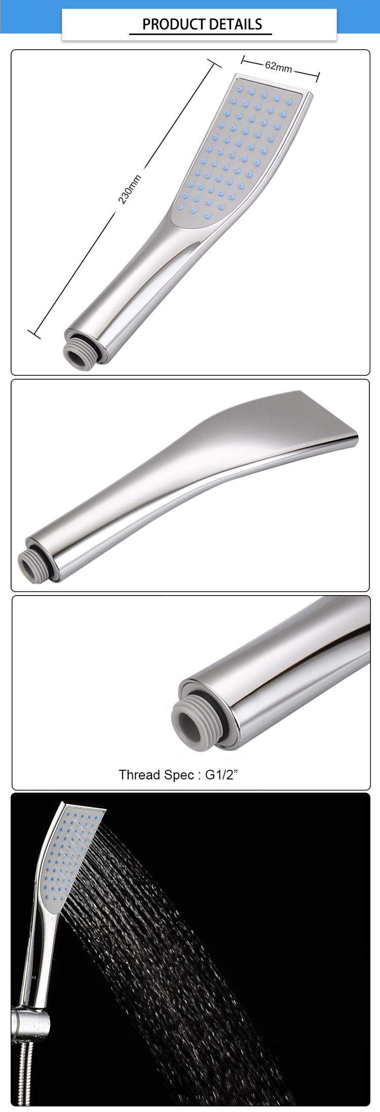 230mm*60mm 0.160kg Water Saving Handheld Shower Heads