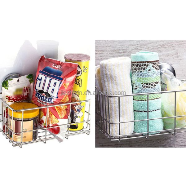 Bathroom Stainless Steel Adhesive Suction Cups Shower Caddy Soap Dish Storage Wall Mounted Wire Organizer Basket Suction Hooks