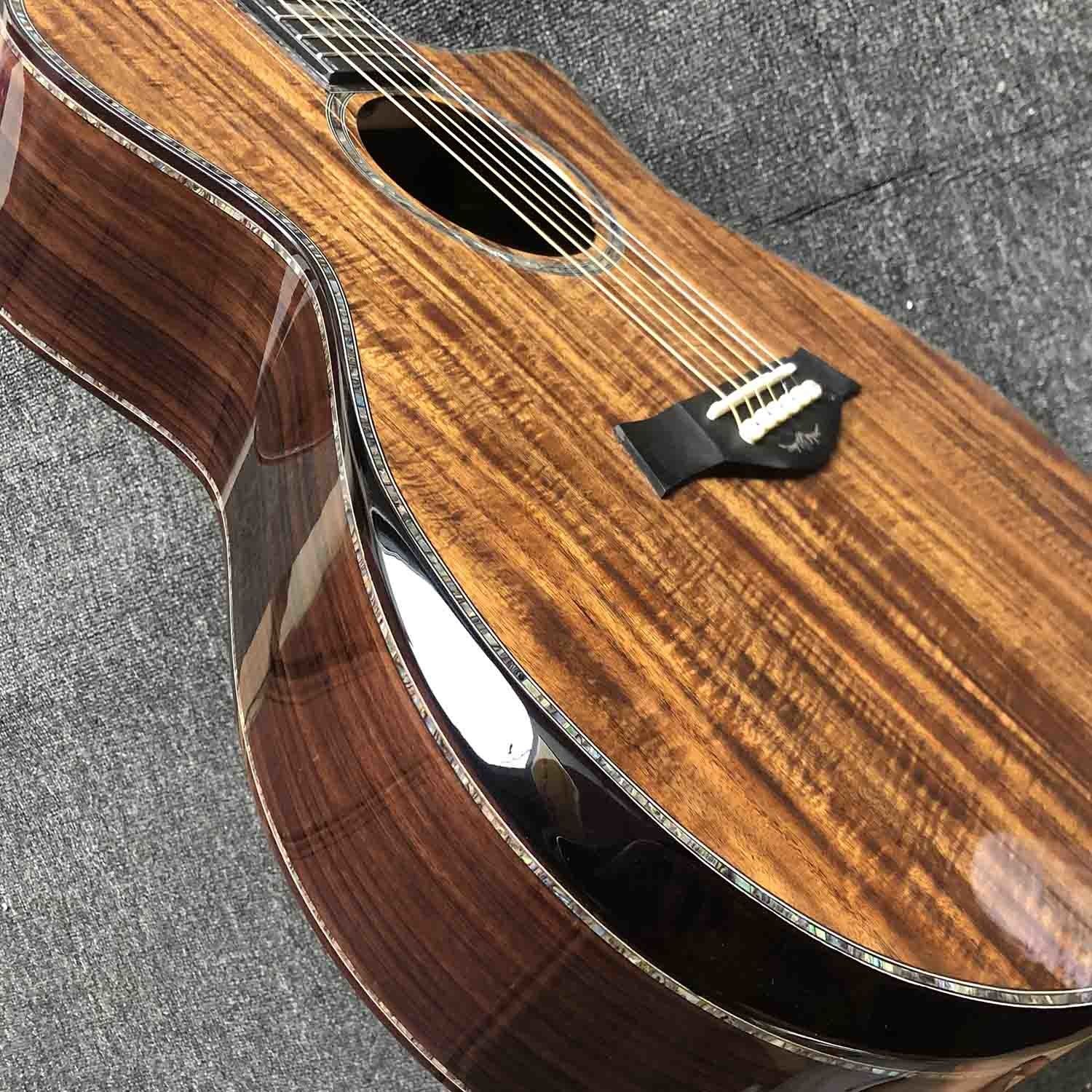 Custom All Solid KOA Wood Acoustic Electric Guitar Real Abalone Binding Ebony Fingerboard Rosewood Back Side Cutaway Arm