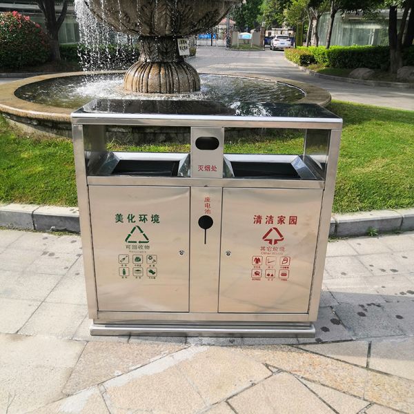 Outdoor 4 Compartment Trash Can Stainless Steel Trash Can For Street Park