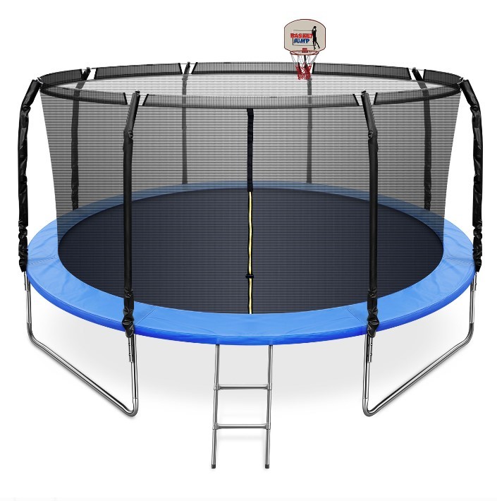 14 FT Trampoline with Basketball Hoop with Safety Enclosure Net