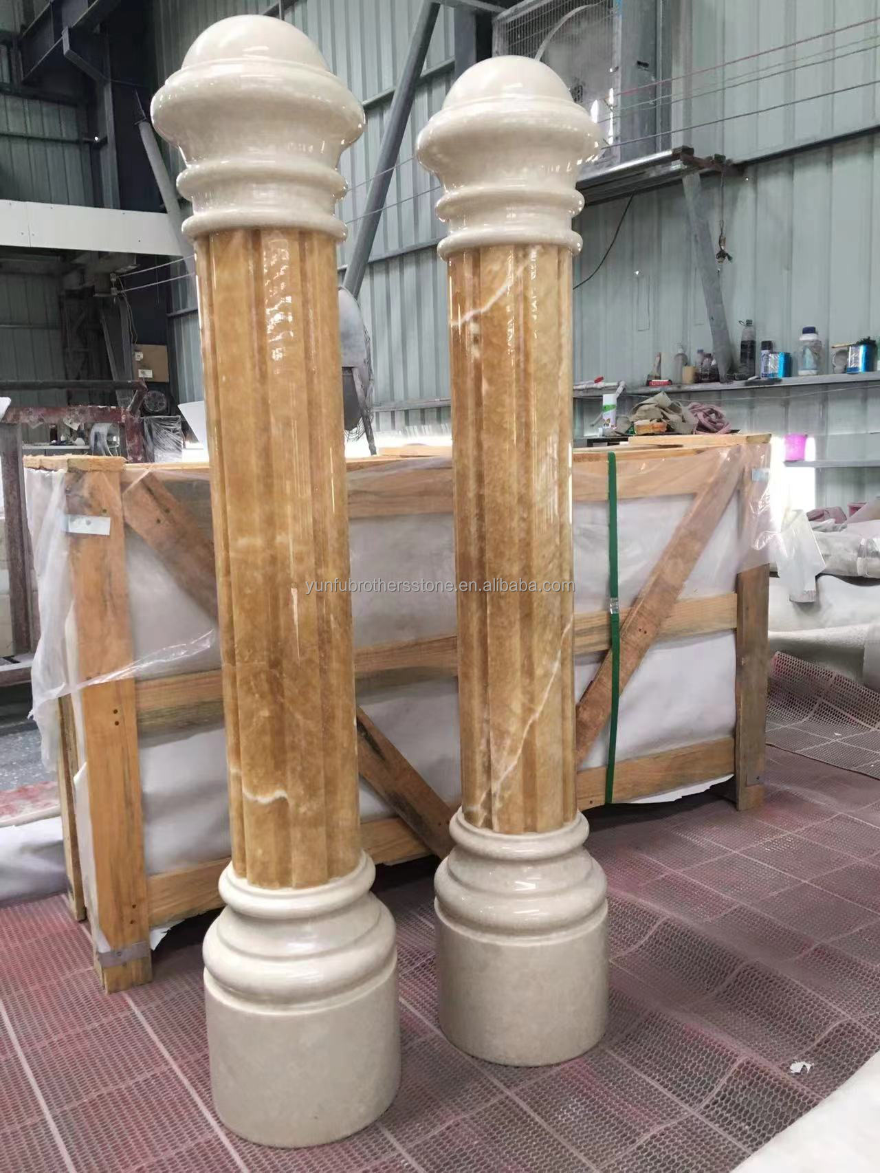 Modern Onyx Marble Column Polished Natural Stone Design for Staircase Pillars