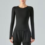 Polyester Summer Ladies Yoga Tops Long Sleeved T Shirt Four Way Stretch