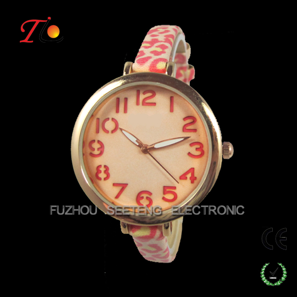 Beautiful thin gold color lady wrist watch with shell dial face