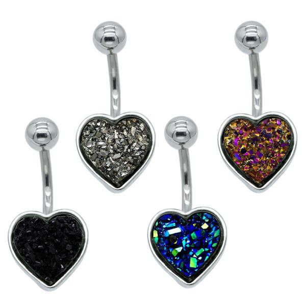 Hypoallergenic Belly Button Rings Rainbow Crystal Love Heart Dangle Navel