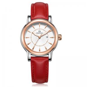 China Ladies red color genuine leather strap Miyota 2035 quartz movement women wrist watch on sale