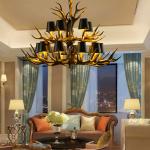 Black antler chandelier Lighting With Lampshade For Coffee Bar Restaurant (WH-AC
