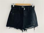 Soft Handfeel Thick Stitching Black Ladies Denim Shorts Rips And Frayed Hem