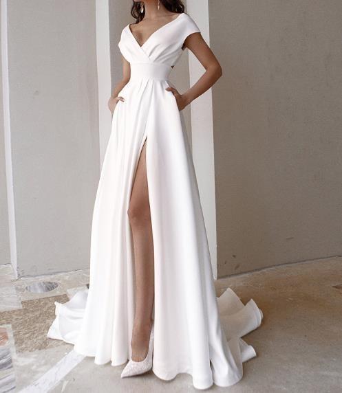 Custom Clothing Factory China Women'S Ruffled Hem Solid Color Maxi Evening Gown