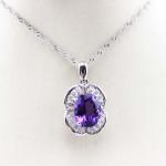 Sterling Silver Wave Chain 9x11mm Blue Topaz Cubic Zirconia Pendant Necklace(P01