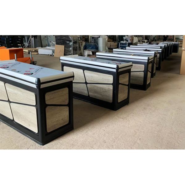 Stainless Steel Supermarket Checkout Counter with Partition Layout and Equipment Linkage for Anti-Corrosion and Efficient Settlement