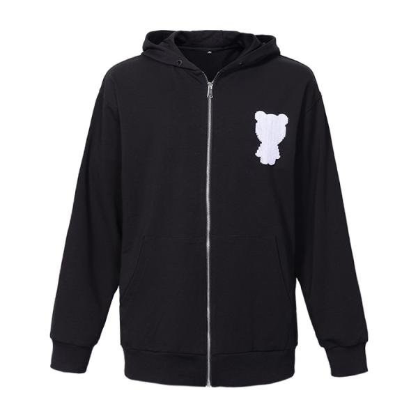 Casual Black Zip Up Hoodie Mens Embroidered Pattern Single Package Size 40 X 30