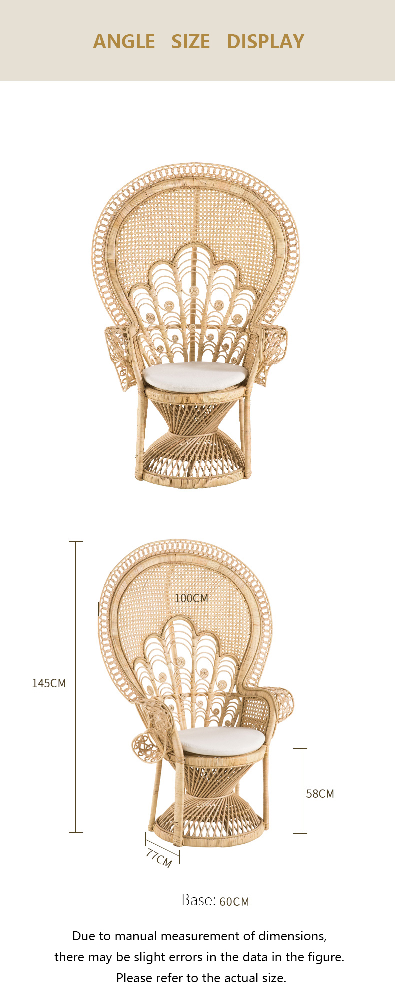 Wooden Rattan Arm Chair Outdoor Wicker Peacock Furniture