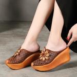 S473 New Ethnic Style Flower Hollow Wedge Female Sandals Retro Platform Platform