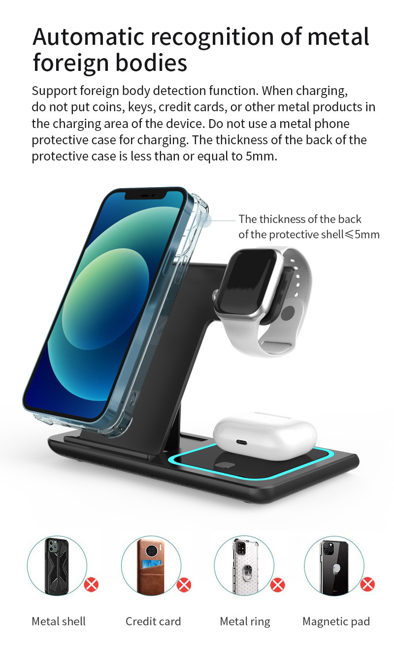 3 In 1 Can Foldable Fast Wireless Charger Customized Logo For Phone Earphone IWatch