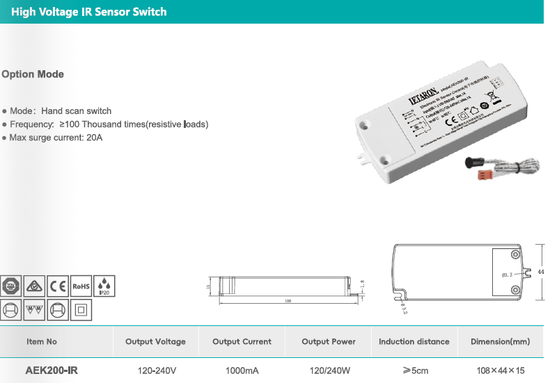 Private Label IR/PIR Motion Sensor with Custom Logo & Packaging AC IR Hand Wave Sensor Switch With High Input Voltage 120V-240V