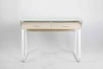 Metal Frame Modern Glass Office Desk Adjustable Base With 2 Wooden Drawers