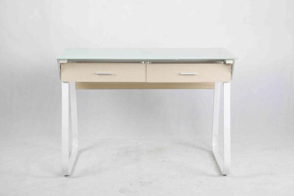 Metal Frame Modern Glass Office Desk Adjustable Base With 2 Wooden Drawers