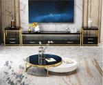 2 Pieces Round Drawer Metal Base Mable Top Coffee Table for Living Room