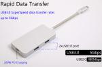 Type-C Hub USB C Adapter 50Gbps for MacBook Pro 13" 15" 2016/2017, USB-C 40Mbps