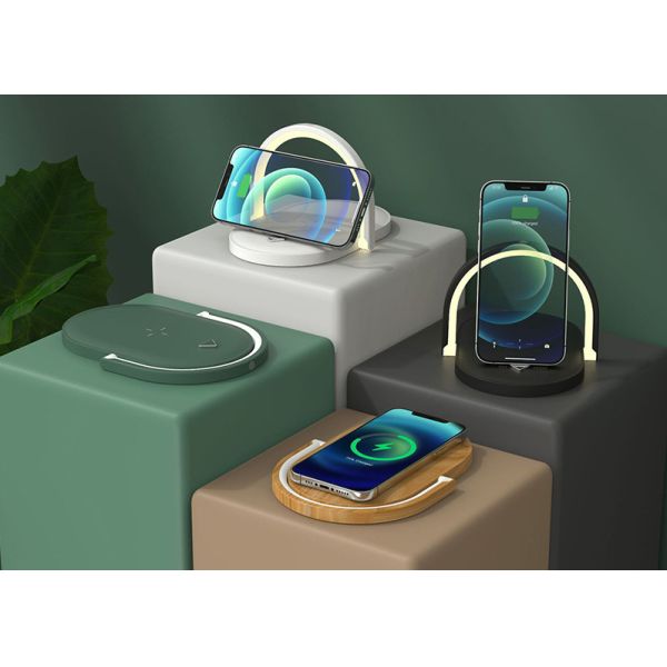 Black White 70 CRI Multifunctional Wireless Charger 15W With Night Light