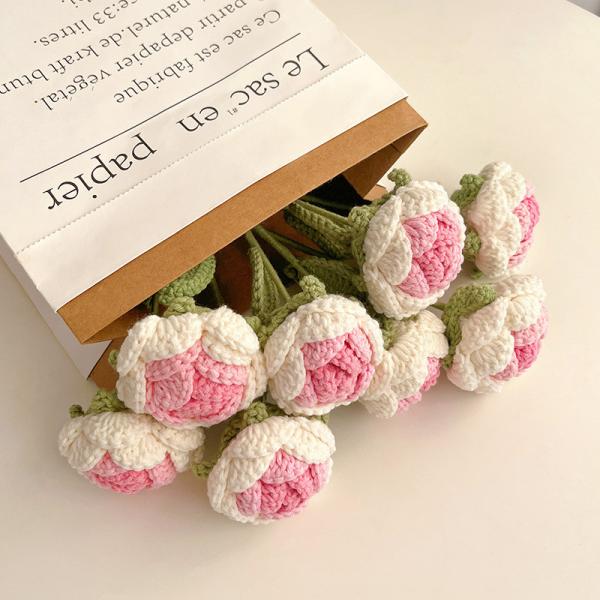 Handmade Crochet Gradient Rose Artificial Flowers, Floral Decor, Hyper-Realistic