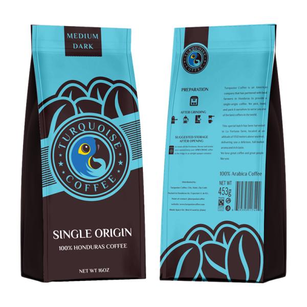 Plastic Customized Zipper Coffee Bag Packaging Glossy Printing Flat Bottom Pouch