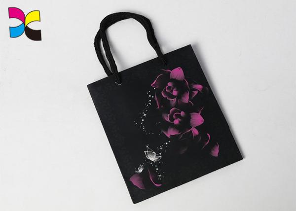 Black Printed Paper Carrier Bags With Twisted Handles , Garment Custom Logo