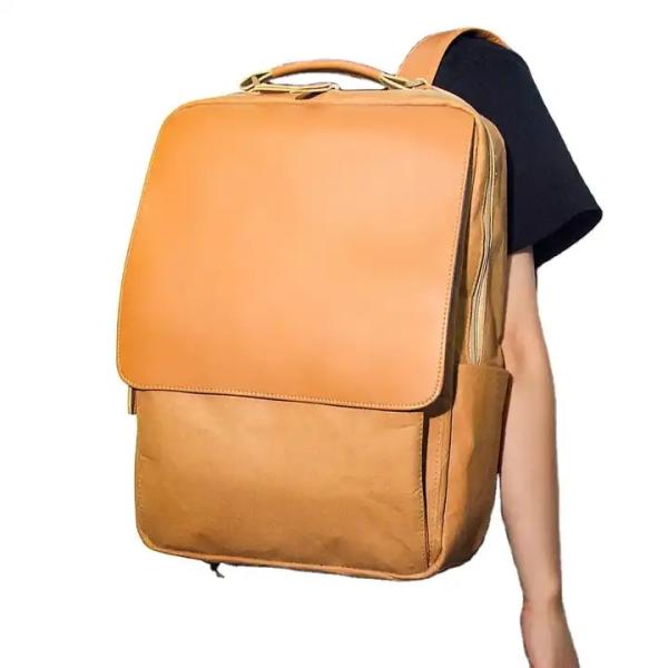 Manufactures Custom Male Brown Washable Kraft Paper Bag Softback Backpack With