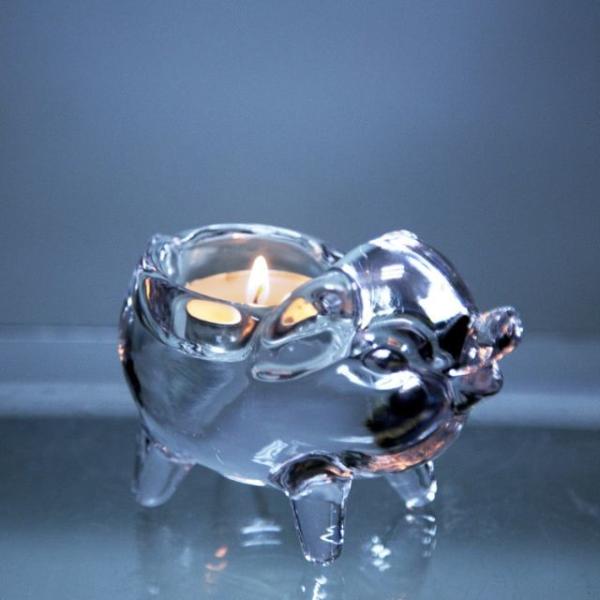 Simple Design Eco-Friendly Glass Transparent Animal Shape Pig Candle Holder for