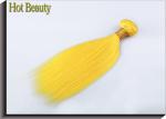 Customized Yellow Silk Straight 100% Human Hair Extensions Long Lasting Cuticle