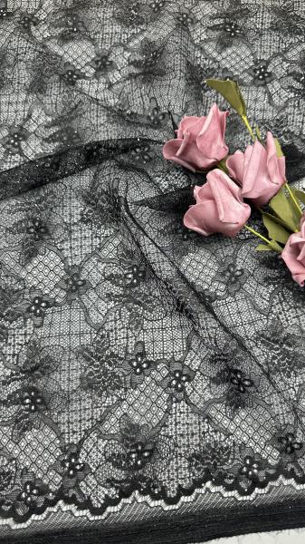 Black Embroidered Lace Fabric Hollow-up Floral Sequin Laser for Party Dresses