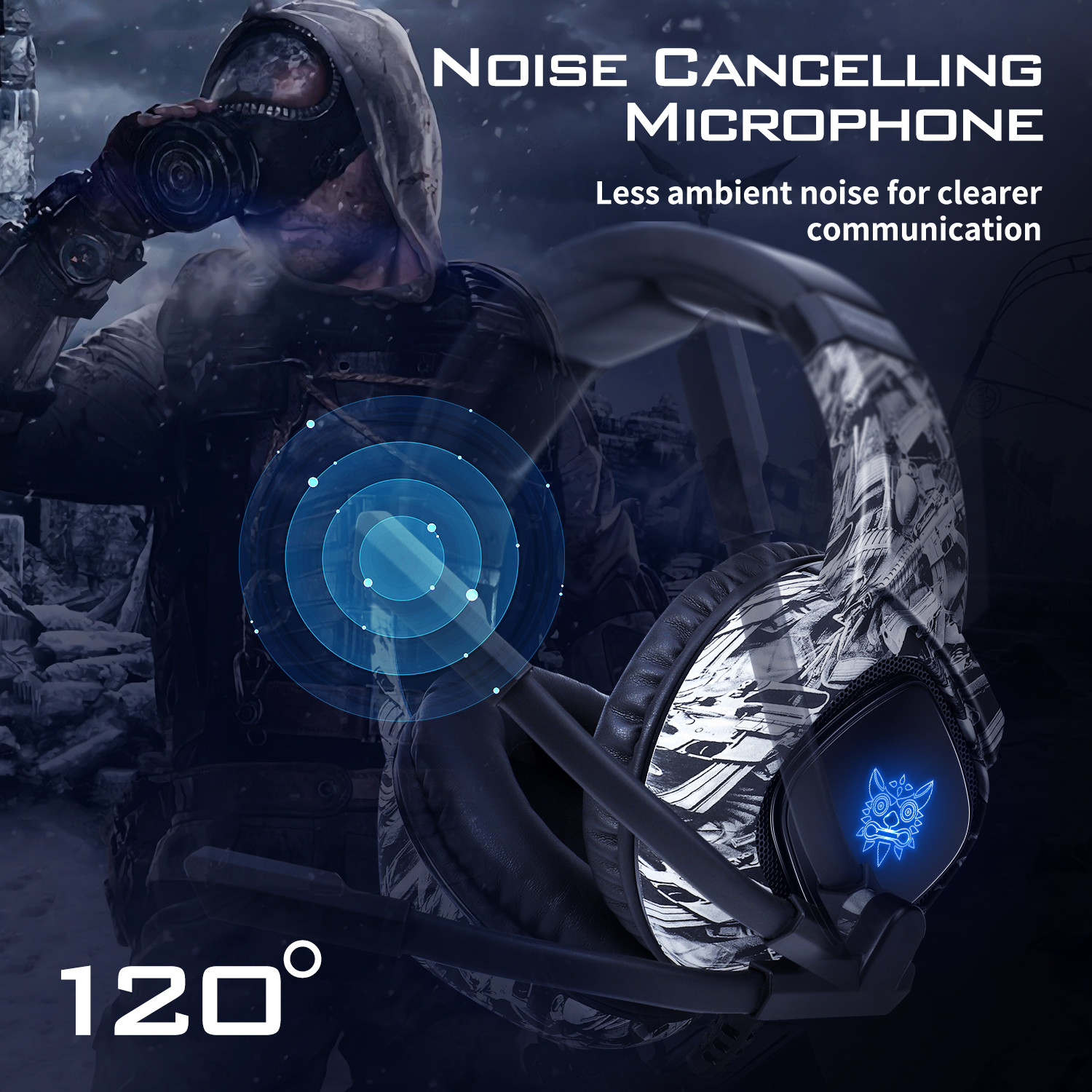 Dazzling LED Lights Ps4 Camo Wired Gaming Headphone 50mm Driver