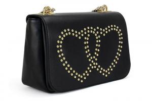 China Trendy Women Small Black Clutch Bag , Metal Chain Black Leather Clutch on sale