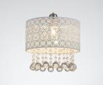 OEM ODM Matt Ivory Metal Etched Pendant Light With Clear Water Drop Bead