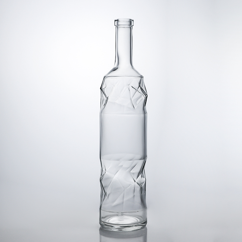 Highly Durable Liquor Glass Bottle with Embossed Pattern and Cork Stopper Perfect