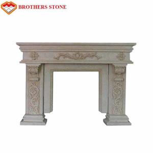 China Beige Color Natural Stone Fireplaces , Marble Tile Fireplace Hearth on sale