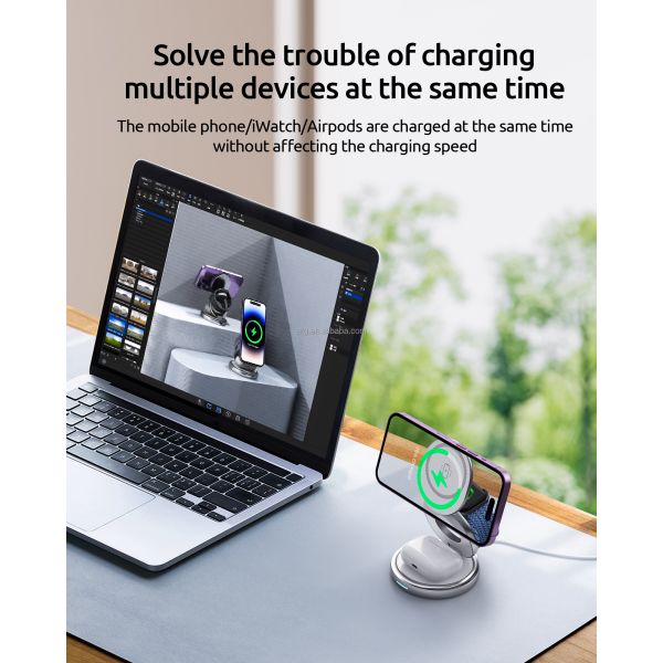 Private Mold 3 In 1 Magnetic Phone Stand Rotated Folding With Wireless Charging