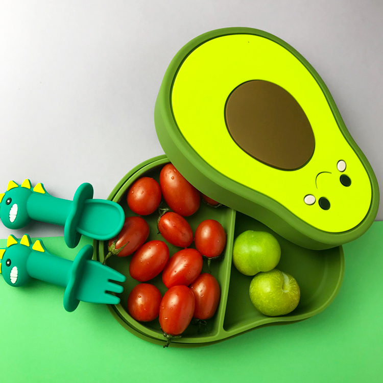 Avocado Shape Baby Training Feeding Silicone Plate Customized Bpa Free