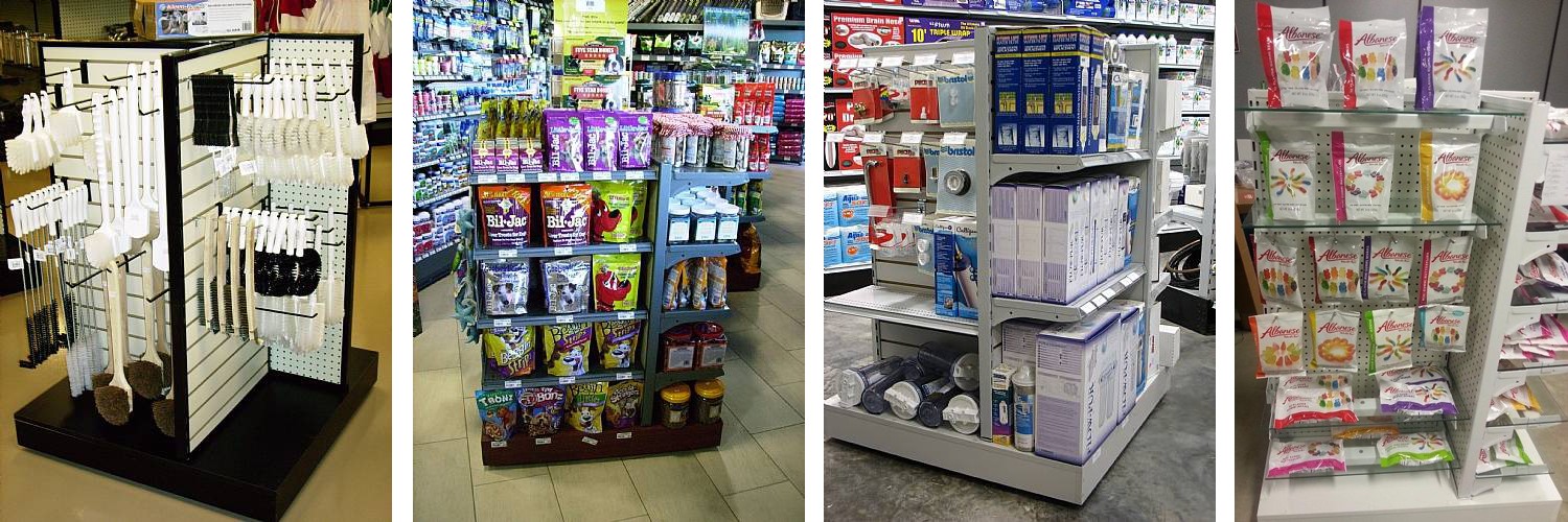 4-ways Display Units Multi-sided Display Shelves 360-degree design Display Units Mobile Gondola Shelving
