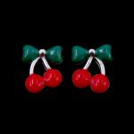 Red Color Children Silver Jewellery / Cherry Shape Enamel Silver Earrings For